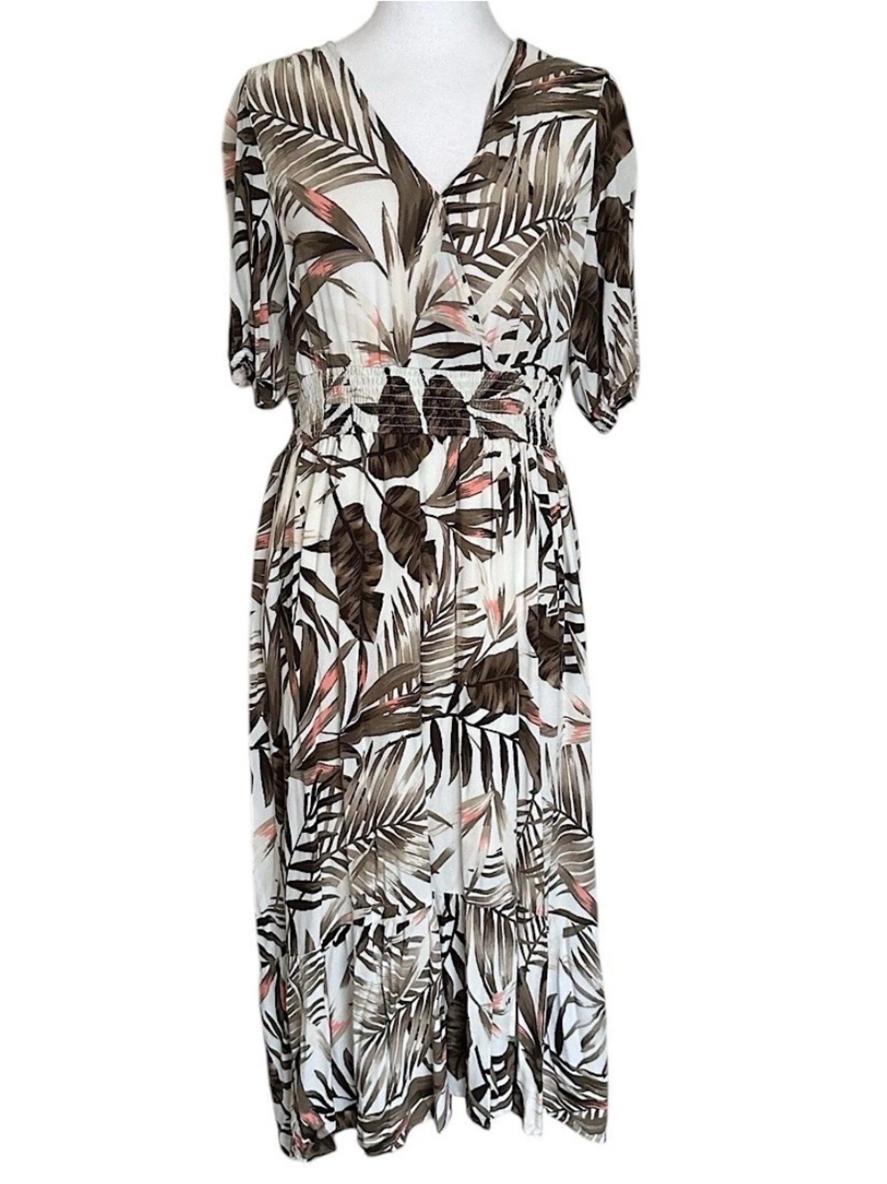Old Navy Women’s Midi Dress Palm Leaf Smocked Empire Waist Hi-Lo Hem Size M
